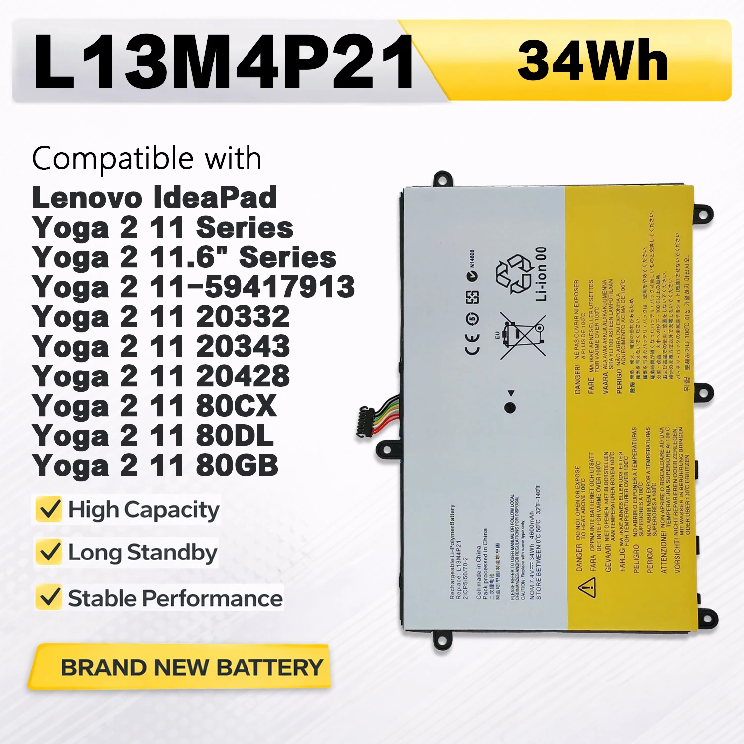 PowerHub L13M4P21 L13L4P21 7.4V 34Wh Laptop Battery For Lenovo IdeaPad Yoga 2 11 Series 20332 20343 20428 Replace L13M4P21
PowerHub L13M4P21 L13L4P21 7.4V 34Wh Laptop Battery For Lenovo IdeaPad Yoga 2 11 Series 20332 20343 20428 Replace L13M4P21