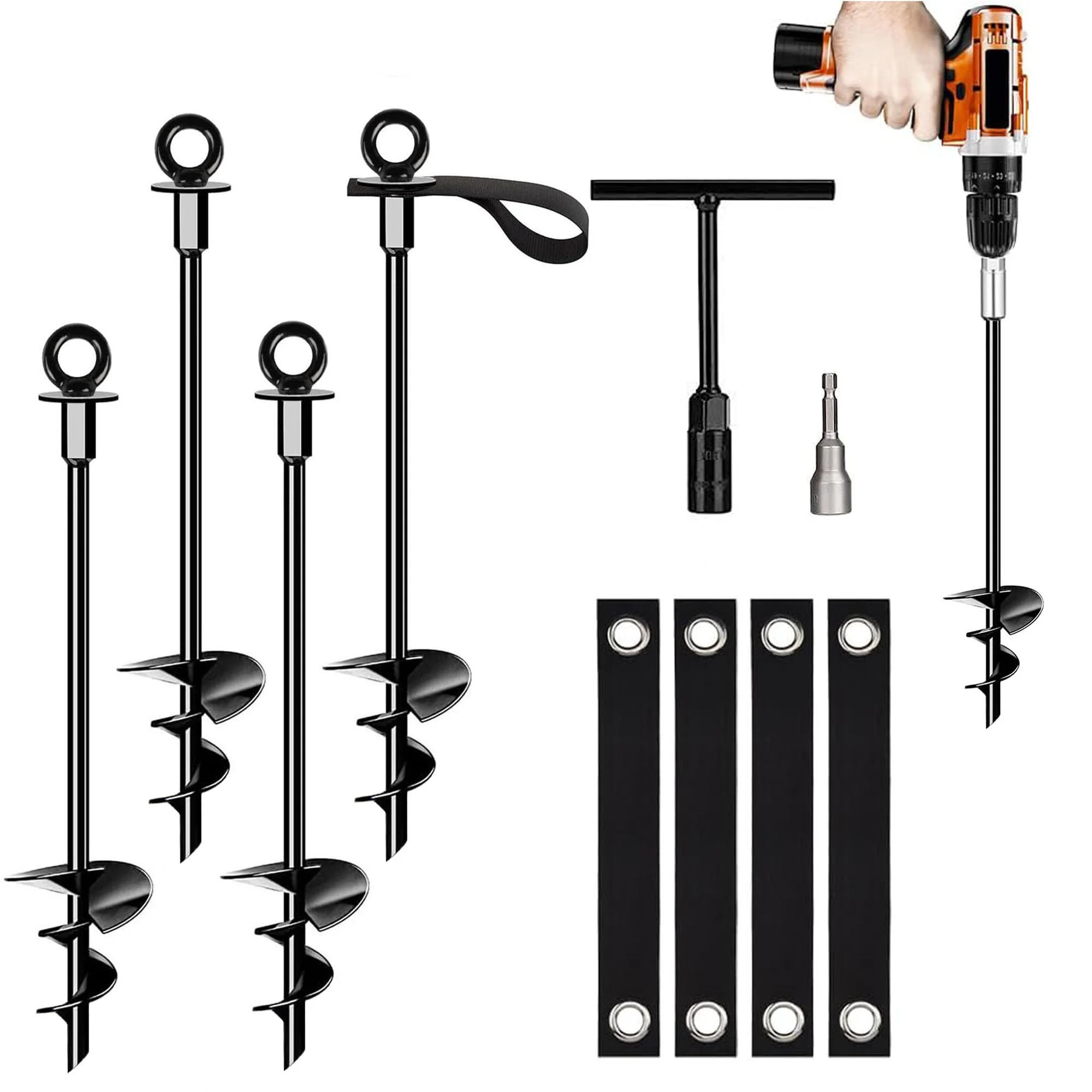 Set of 4 Ground Anchor Trampoline with Straps, Resistant High Wind, Heavy Duty Ground Anchor for Tent Swing Gazebo Garden Shed
Set of 4 Ground Anchor Trampoline with Straps, Resistant High Wind, Heavy Duty Ground Anchor for Tent Swing Gazebo Garden Shed