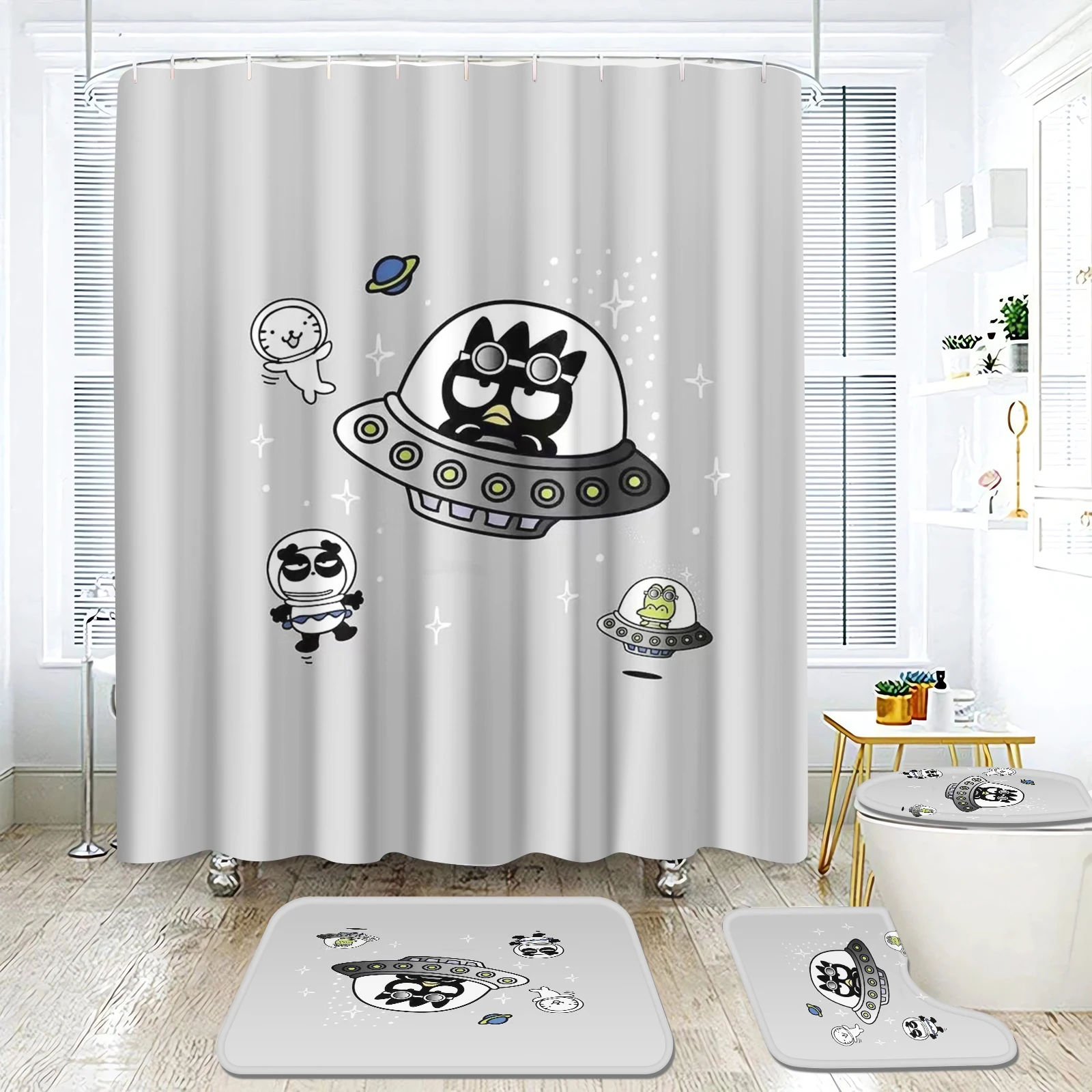 MINISO-Cool Penguin мультяшная занавеска для душа Badtz-Maru Sanrio полиэстеровые занавески для ванной комнаты набор украшений 4 шт.
MINISO-Cool Penguin мультяшная занавеска для душа Badtz-Maru Sanrio полиэстеровые занавески для ванной комнаты набор украшений 4 шт.