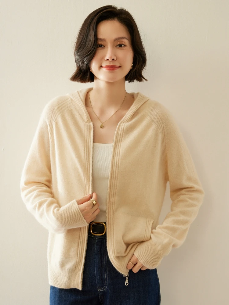 Light Luxury 100% Cashmere Women Sweater Spring Autumn Winter Ladies Outerwear Hooded Knitted Cardigan Long Sleeve Clothing Tops
Light Luxury 100% Cashmere Women Sweater Spring Autumn Winter Ladies Outerwear Hooded Knitted Cardigan Long Sleeve Clothing Tops