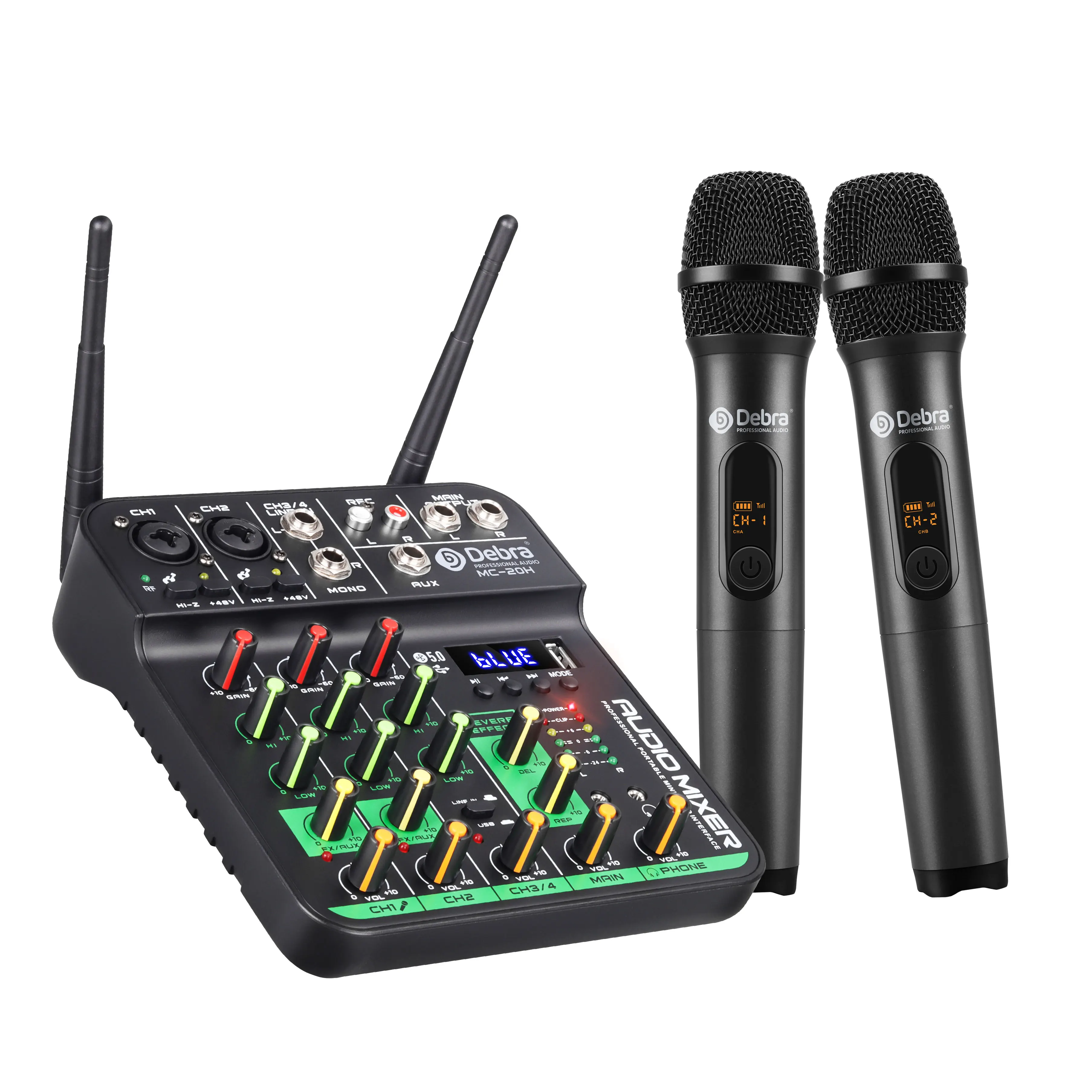MC-20H 4-Channel Audio Mixer Console Mini USB DJ Mixer With Wireless Microphone Sound Mixing & Noise Cancelling Function
MC-20H 4-Channel Audio Mixer Console Mini USB DJ Mixer With Wireless Microphone Sound Mixing & Noise Cancelling Function