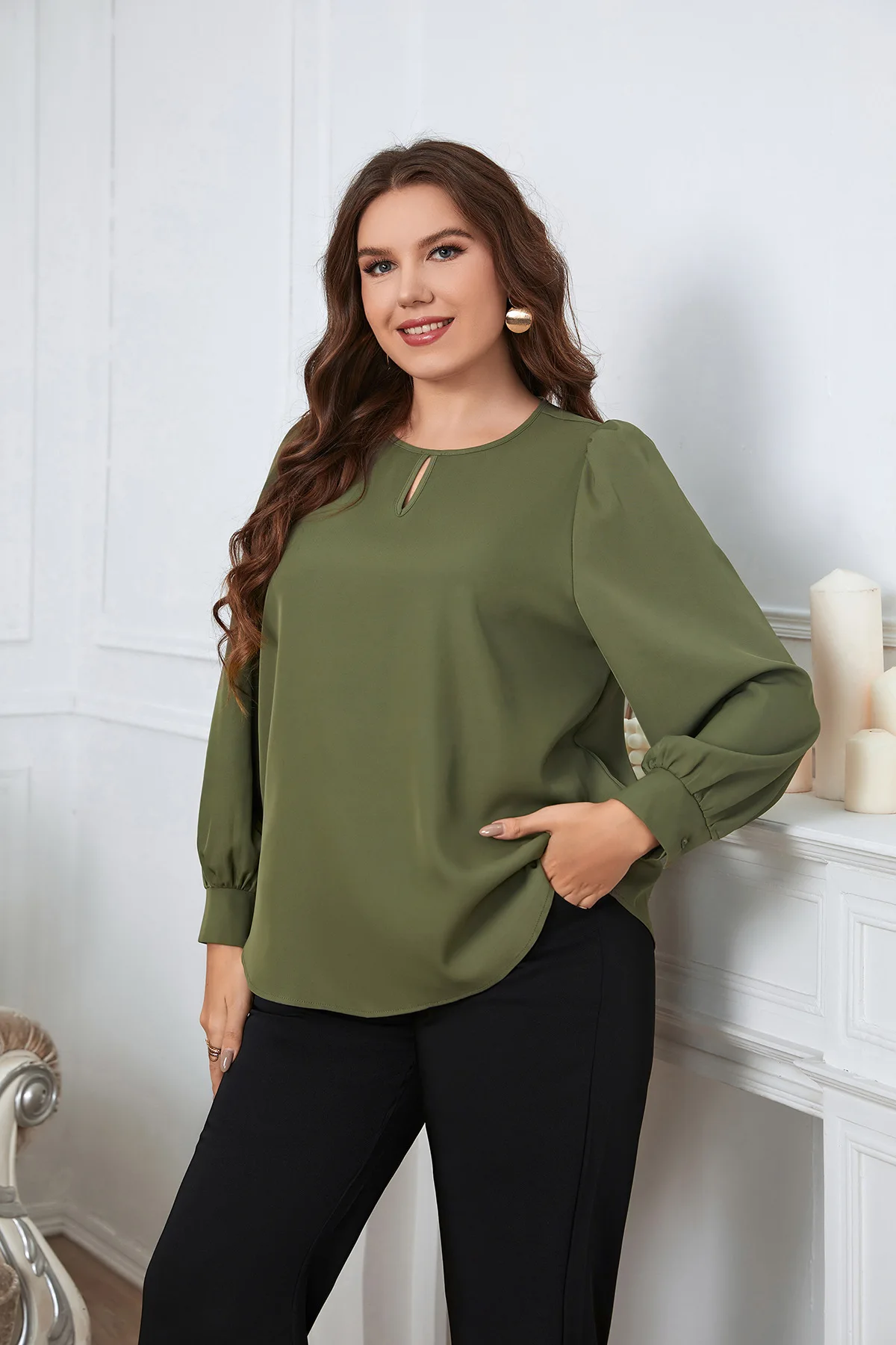 Women's Plus Size Green Round Neck Keyhole Puff Long Sleeve Loose Fit Casual Daily Fashion T-shirt Top
Women's Plus Size Green Round Neck Keyhole Puff Long Sleeve Loose Fit Casual Daily Fashion T-shirt Top