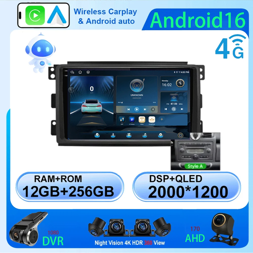 LJZN Android 16 Auto Radio Wireless CarPlay for Mercedes Benz Smart Fortwo 451 2005 - 2010 Car Player GPS 2 din autoradio
LJZN Android 16 Auto Radio Wireless CarPlay for Mercedes Benz Smart Fortwo 451 2005 - 2010 Car Player GPS 2 din autoradio