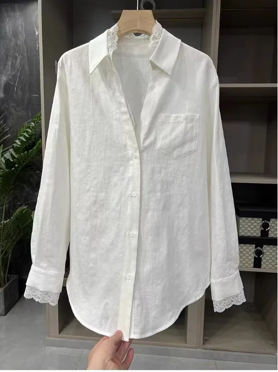 Lace Sve Long Sve Cotton irt Women's Loose Fit Summer Thin Sun Protection Top Korean Sle Commute Wind White Color
Lace Sve Long Sve Cotton irt Women's Loose Fit Summer Thin Sun Protection Top Korean Sle Commute Wind White Color