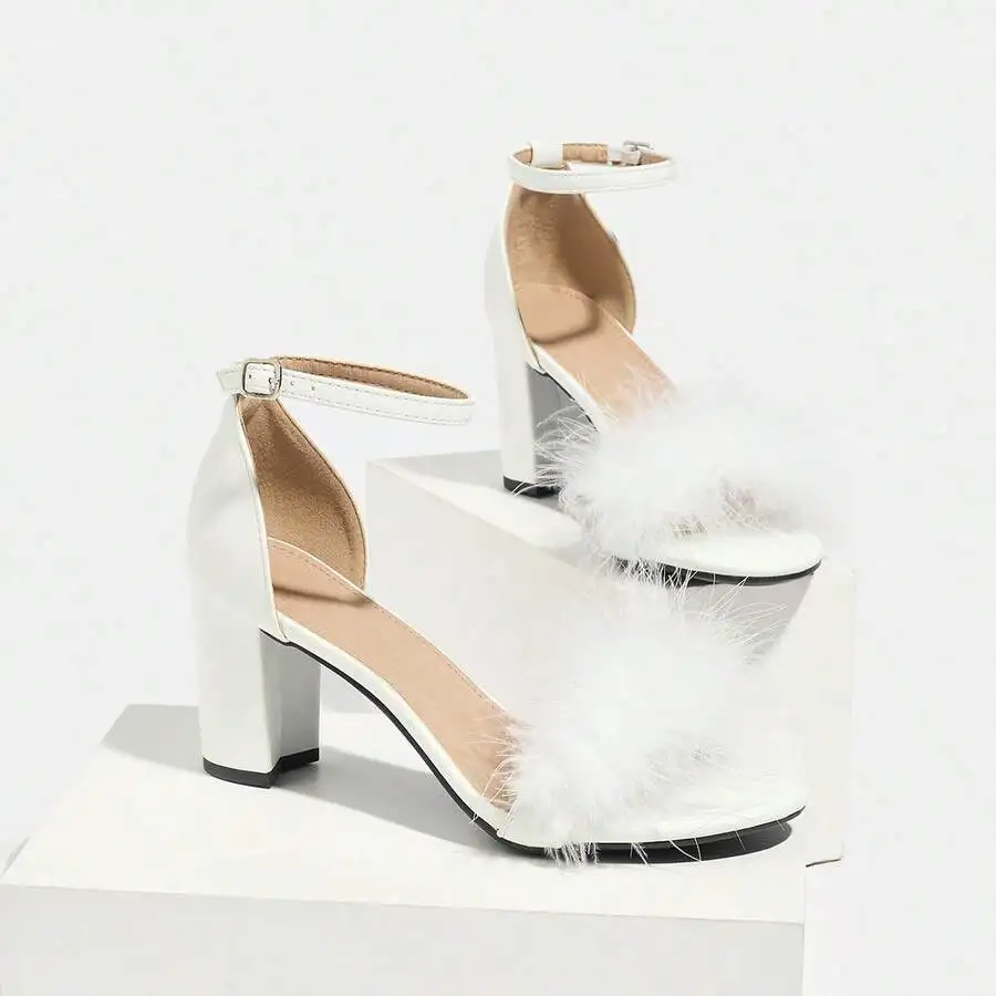 White Faux Fur Block Heel Sandals Women Square Toe Adjustable Ankle Strap High Heels
White Faux Fur Block Heel Sandals Women Square Toe Adjustable Ankle Strap High Heels