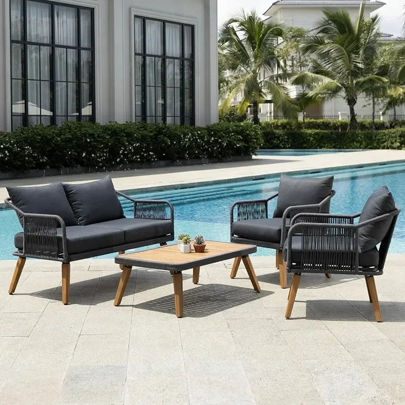 Outdoor Sofa Set Of 4 With 3.9in Thick Soft Cushions, 800lbs Capacity, 4 Pieces Modern Rope Conversation Sets Balcony Furniture
Outdoor Sofa Set Of 4 With 3.9in Thick Soft Cushions, 800lbs Capacity, 4 Pieces Modern Rope Conversation Sets Balcony Furniture