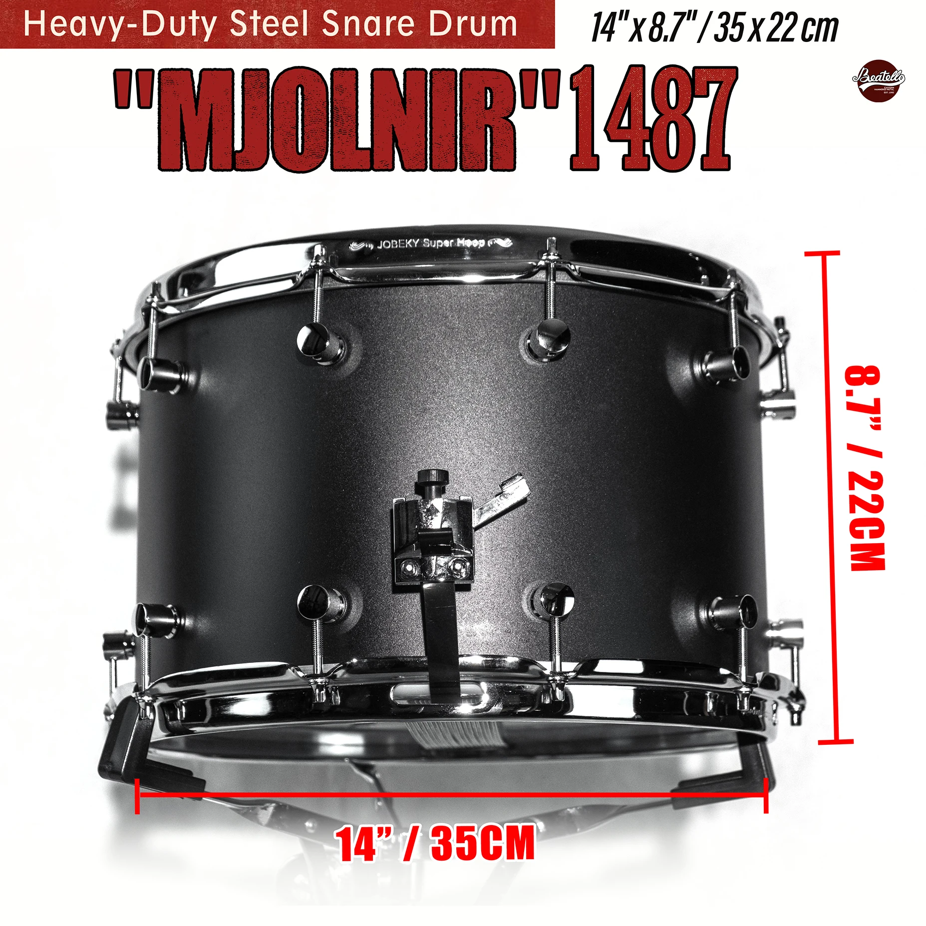 14 "x8.7" Heavy Duty Steel Snare Drum 3.0mm Thickened Rim | Rock/Metal Drum Set | Pro Upgrade | Black
14 "x8.7" Heavy Duty Steel Snare Drum 3.0mm Thickened Rim | Rock/Metal Drum Set | Pro Upgrade | Black