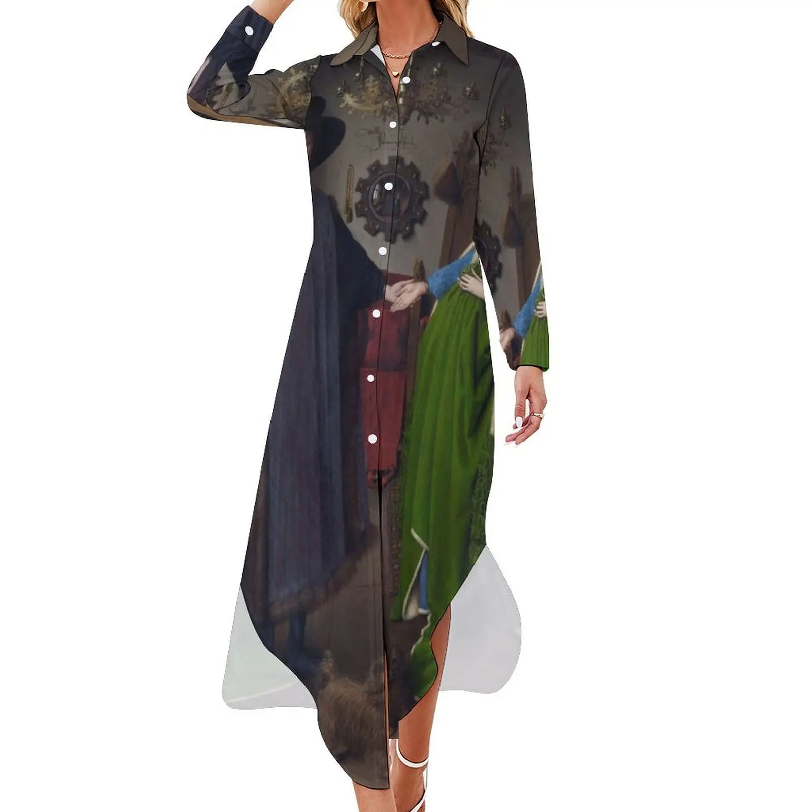 Arnolfini Portrait - Jan van Eyck Long Sleeved Shirt Dress summer clothes for women Women's summer long dress
Arnolfini Portrait - Jan van Eyck Long Sleeved Shirt Dress summer clothes for women Women's summer long dress