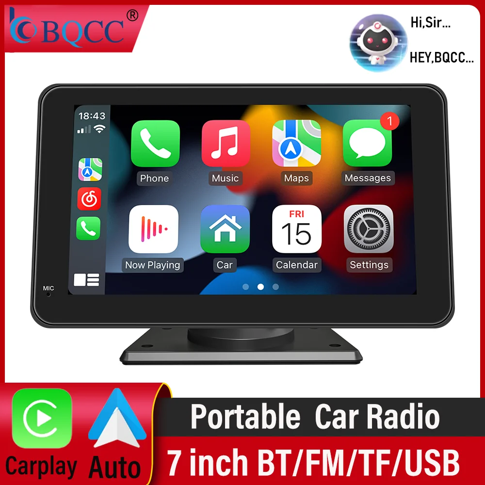 BQCC 7 inch portable car player Wireless Carplay Android Auto AUX output reverse rear view Bluetooth connection car radio
BQCC 7 inch portable car player Wireless Carplay Android Auto AUX output reverse rear view Bluetooth connection car radio