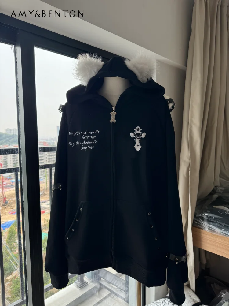 Original Cute Subculture Cat Ears Cross Embroidered Hoodies Women Japanese Animation Girl Off-shoulder Zip Up Hoodie Harajuku
Original Cute Subculture Cat Ears Cross Embroidered Hoodies Women Japanese Animation Girl Off-shoulder Zip Up Hoodie Harajuku