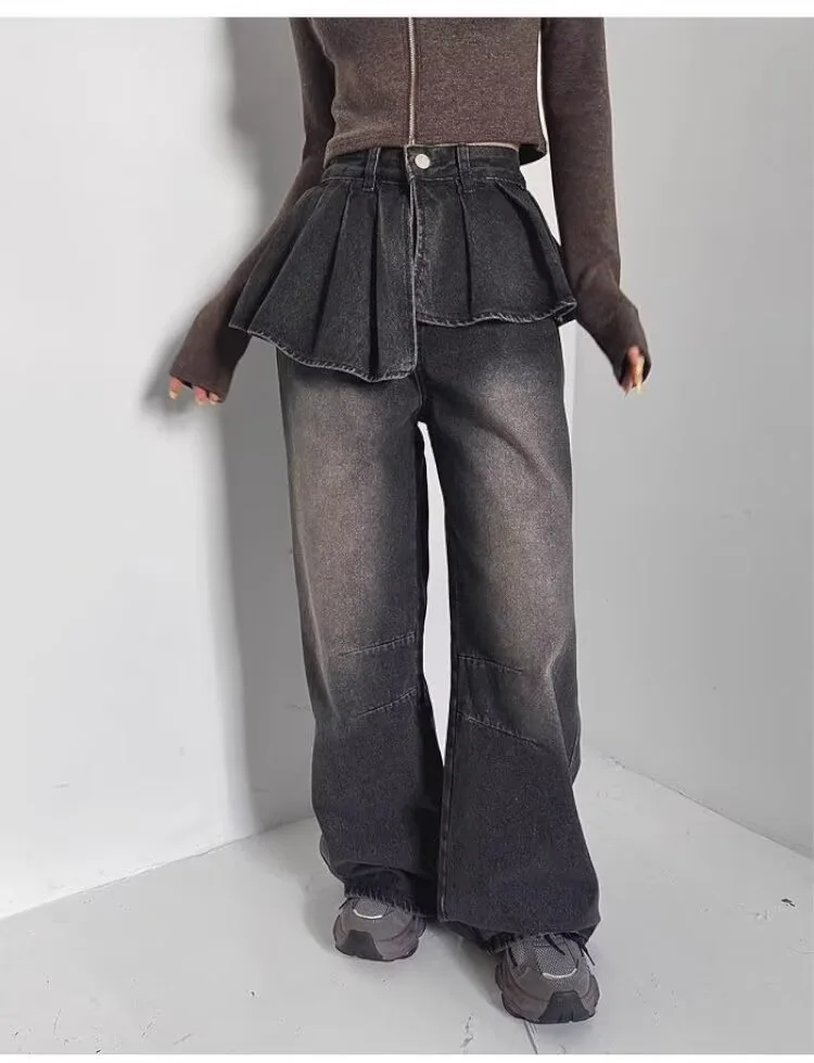 Women's Black Retro Irregular Pleated Skirt Jeans American Street Fashion High Waist Straight Leg Commuting Casual Long Jeans
Women's Black Retro Irregular Pleated Skirt Jeans American Street Fashion High Waist Straight Leg Commuting Casual Long Jeans