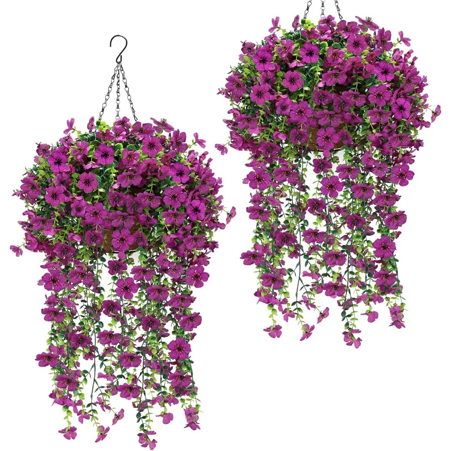2 Set Artificial Hanging Flowers Plants for Outdoor Faux Hanging Violet Flowers Baskets with Eucalyptus Vines UV Resistant Real
2 Set Artificial Hanging Flowers Plants for Outdoor Faux Hanging Violet Flowers Baskets with Eucalyptus Vines UV Resistant Real