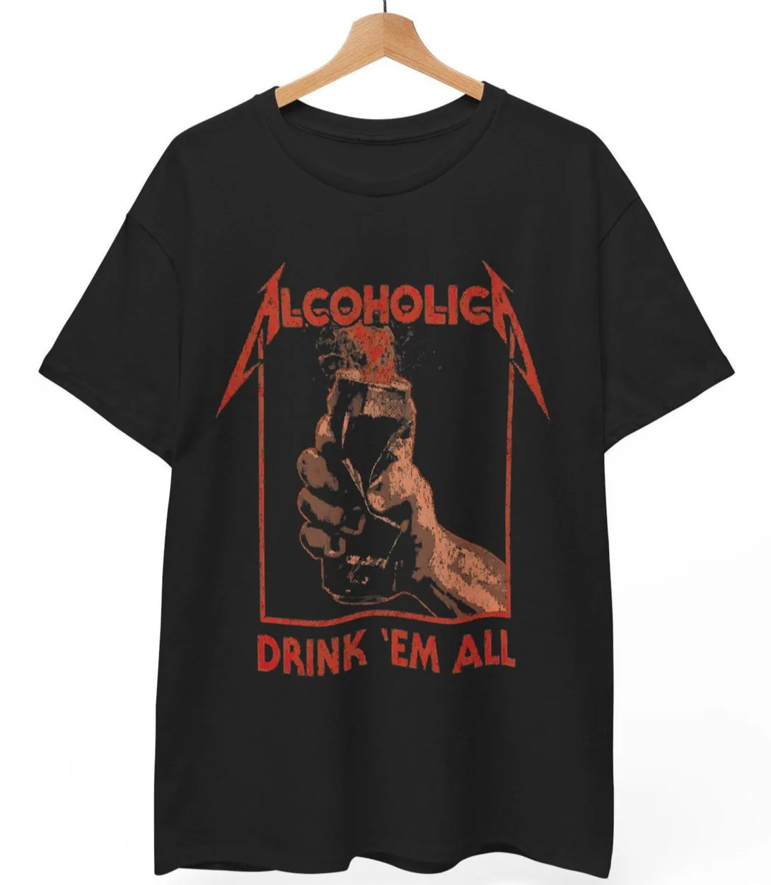 Alcoholica 'Drink 'Em All' T-Shirt: Funny Metal Parody Graphic Tee Unisex B&W
Alcoholica 'Drink 'Em All' T-Shirt: Funny Metal Parody Graphic Tee Unisex B&W