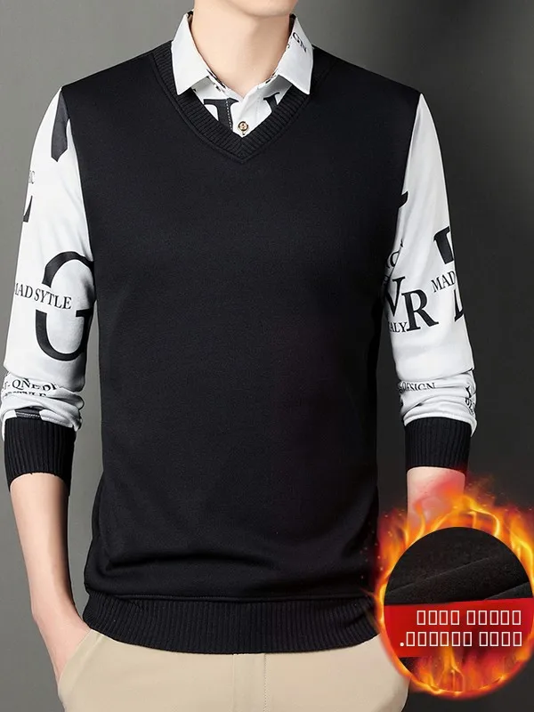 Мужской вязаный свитер с воротником-стойкой на флисовой подкладке, теплый базовый слой, имитация двухслойности, повседневный стиль, полиэстер
Мужской вязаный свитер с воротником-стойкой на флисовой подкладке, теплый базовый слой, имитация двухслойности, повседневный стиль, полиэстер