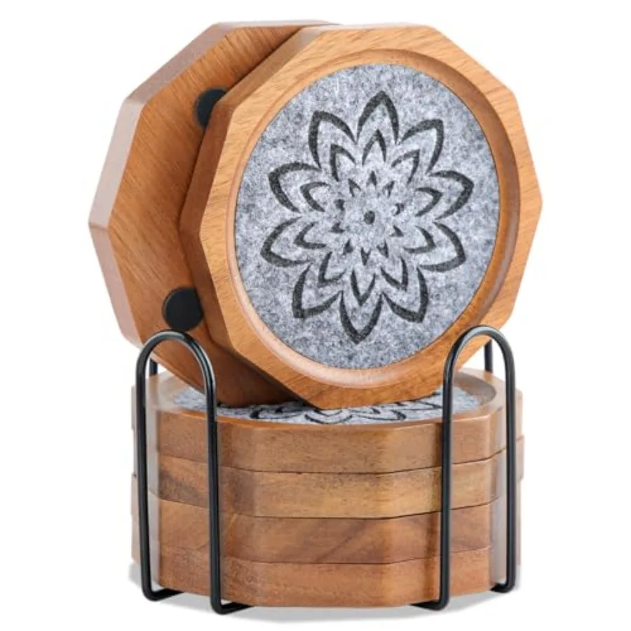 Wood Coasters for Drinks Absorbent with Lip, 4.3 Inch Acacia Wood Coaster with Holder for Wooden Coffee Table for Cups, Mugs, a
Wood Coasters for Drinks Absorbent with Lip, 4.3 Inch Acacia Wood Coaster with Holder for Wooden Coffee Table for Cups, Mugs, a