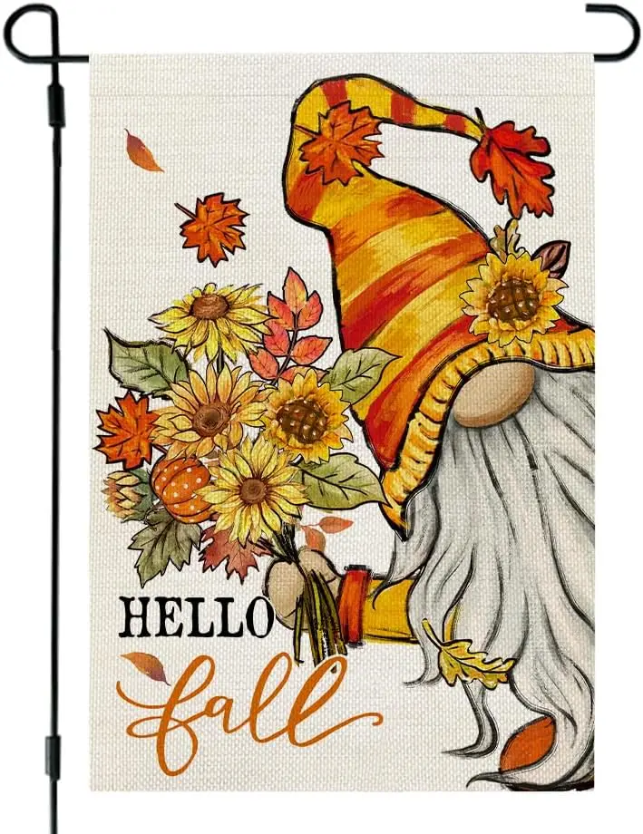 Садовый флаг гнома Hello Fall, 12x18 дюймов, двусторонний маленький тюрбан для улицы, Осеннее цветочное праздничное украшение двора
Садовый флаг гнома Hello Fall, 12x18 дюймов, двусторонний маленький тюрбан для улицы, Осеннее цветочное праздничное украшение двора