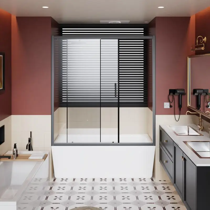 60in W x 62in H Single Sliding Shower Door for Bathtub, 0.20in Thick Clear Tempered Glass with SS Handle, Black Finish
60in W x 62in H Single Sliding Shower Door for Bathtub, 0.20in Thick Clear Tempered Glass with SS Handle, Black Finish