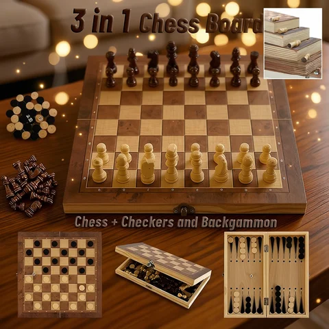3 In 1 Board Party Table Games Dice Chess Backgammon Board Entertainment Travel Games Checkers Chess
