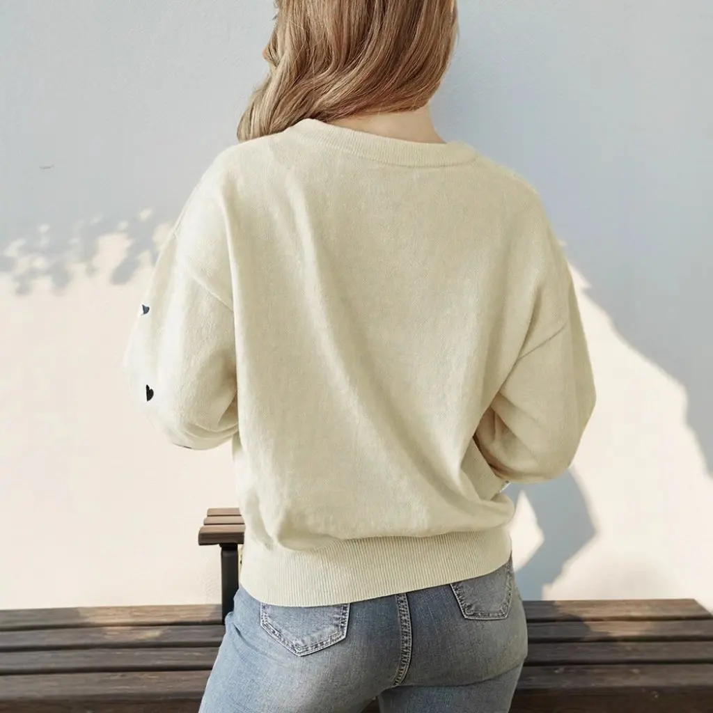 Women's Love round Neck Sweater Valentine's Day High-End Milk White Pullover Versatile Simple Design Best-Selling
Women's Love round Neck Sweater Valentine's Day High-End Milk White Pullover Versatile Simple Design Best-Selling