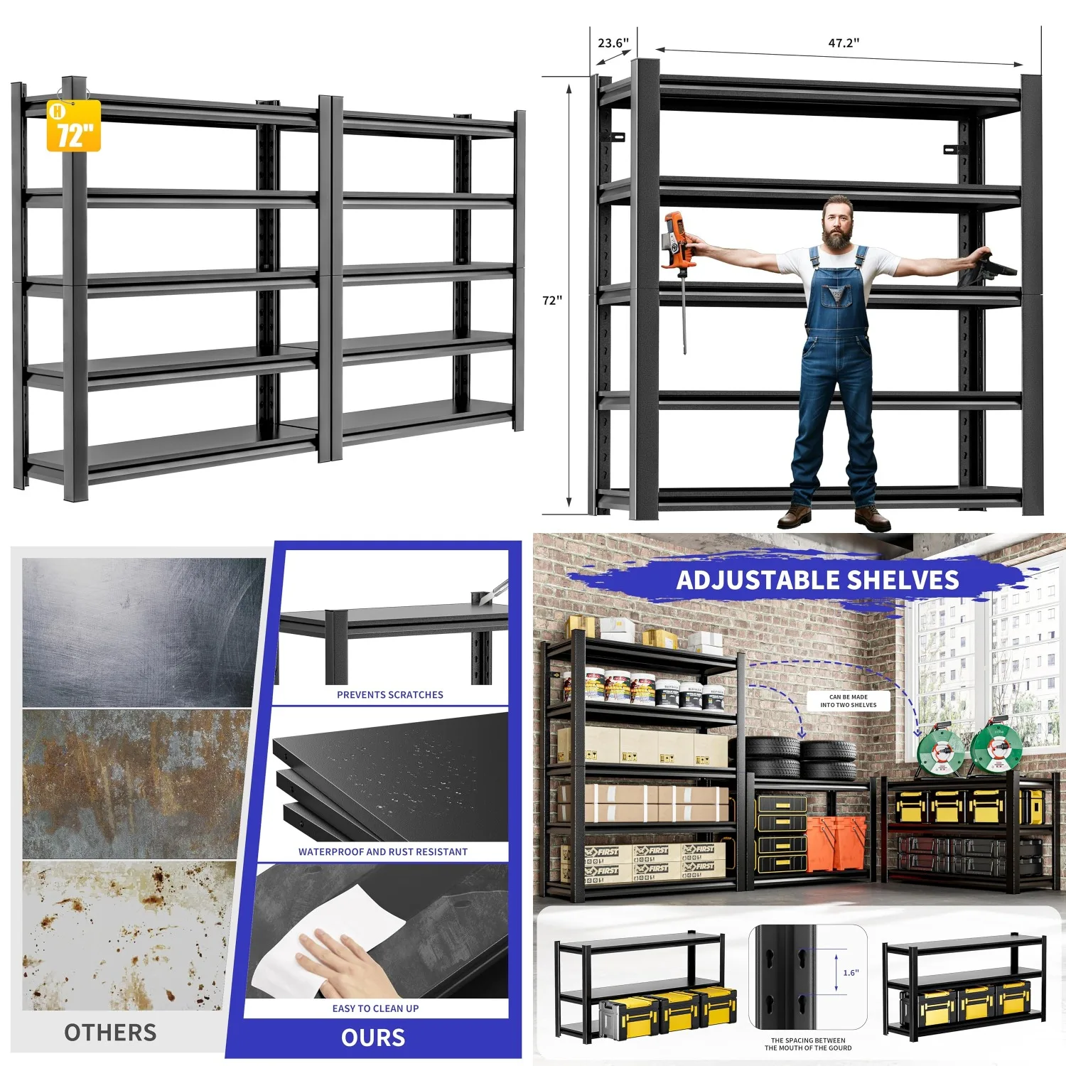 5 Tier 72x47x24in Heavy Duty Metal Garage Storage Shelving Unit,Basement Metro,Customized
5 Tier 72x47x24in Heavy Duty Metal Garage Storage Shelving Unit,Basement Metro,Customized