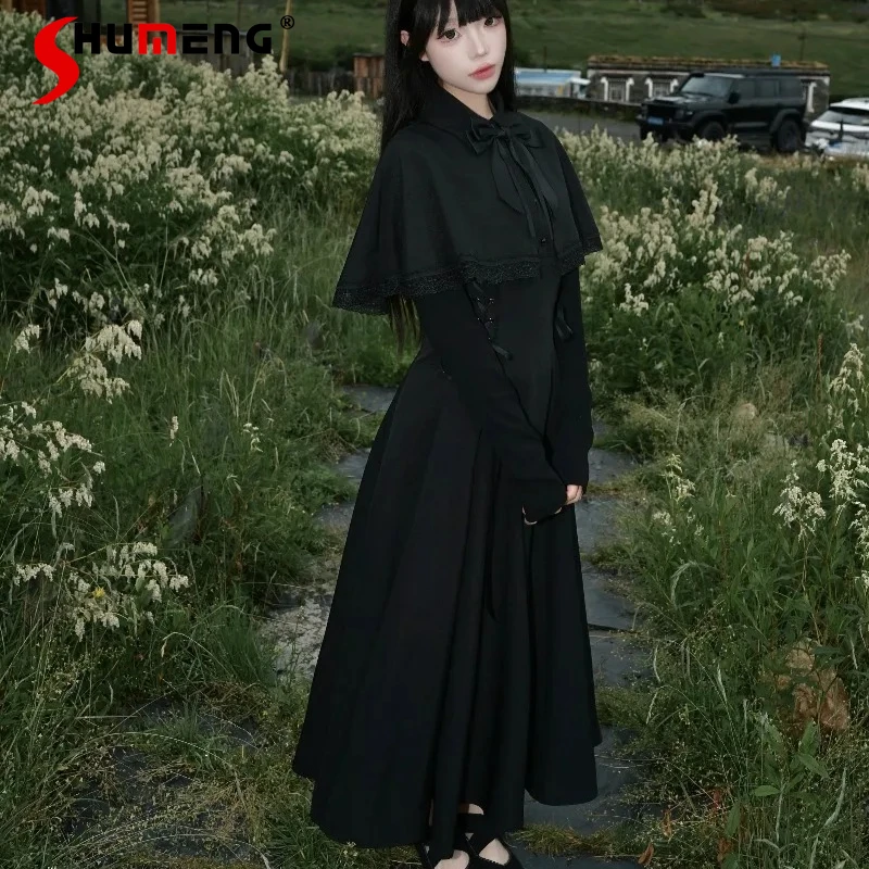 French Style Cape Vintage Y2k Clothes Dresses 2025 New Autumn Winter Elegant Lace-up Waist-Cinching Lace Long Dress For Ladies
French Style Cape Vintage Y2k Clothes Dresses 2025 New Autumn Winter Elegant Lace-up Waist-Cinching Lace Long Dress For Ladies