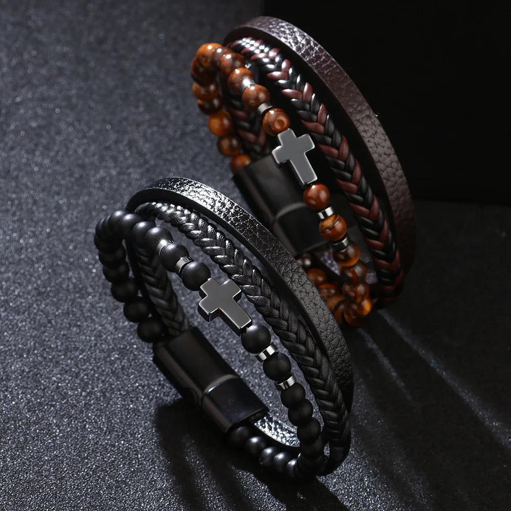 Men’s Cross Multi-Layer Bracelet PU Leather Tiger Eye & Matte Stone Beads Braided Wristband Fashion Punk Jewelry Gift for Him
Men’s Cross Multi-Layer Bracelet PU Leather Tiger Eye & Matte Stone Beads Braided Wristband Fashion Punk Jewelry Gift for Him
