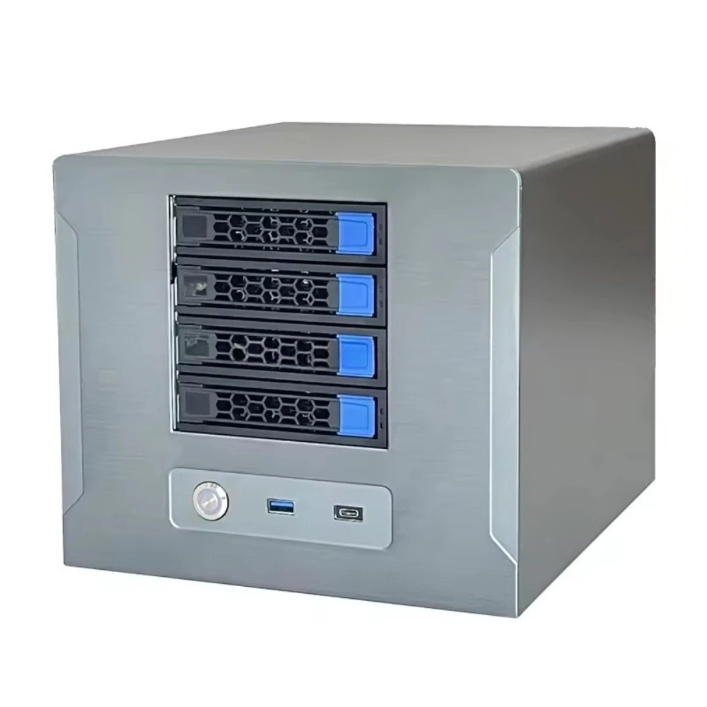 Mid Tower 4-Bay NAS Server Case Mini-ITX Form Steel with Type-C Interface Power Supply USB Front Port Stock with Fan
Mid Tower 4-Bay NAS Server Case Mini-ITX Form Steel with Type-C Interface Power Supply USB Front Port Stock with Fan