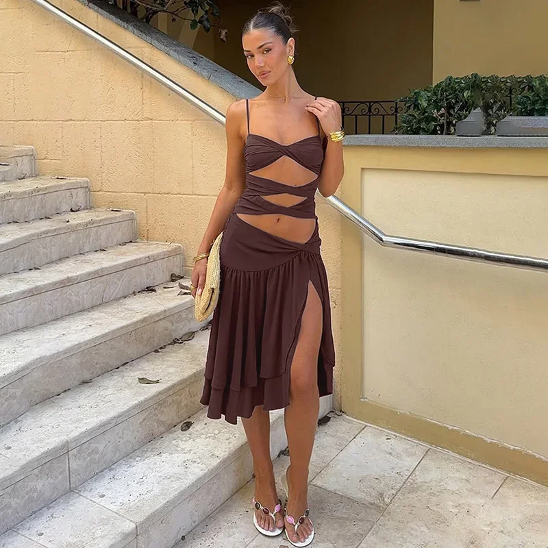 Sexy Hollow Beach Vacation Dress For Women Slit Slim Spaghetti Strap Dress Hot Girl Summer Fashion Mid-length Dresses
Sexy Hollow Beach Vacation Dress For Women Slit Slim Spaghetti Strap Dress Hot Girl Summer Fashion Mid-length Dresses