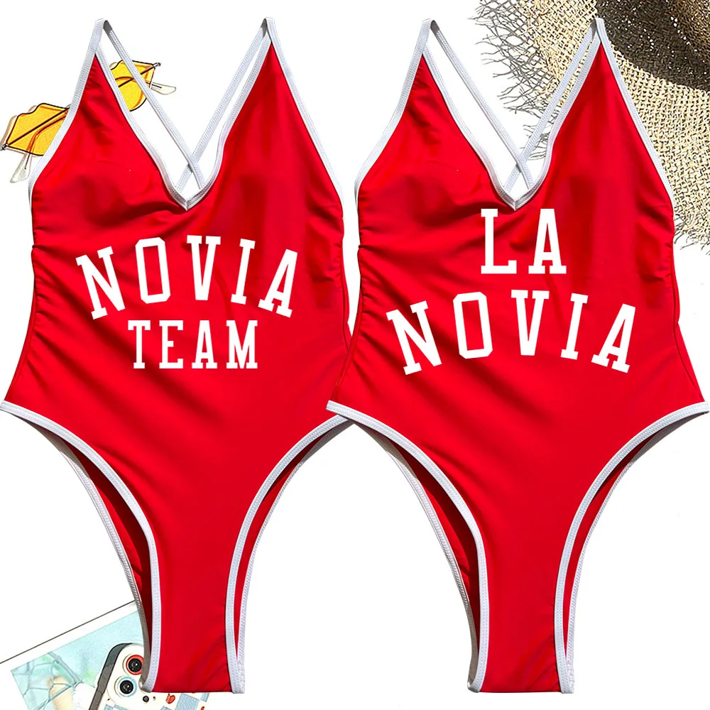 Spanish Novia Team Padded Thong One-Piece Swimsuits White Bride Swimwear Women Beachwear Hen Party Bachelorotte Bathing Suit
Spanish Novia Team Padded Thong One-Piece Swimsuits White Bride Swimwear Women Beachwear Hen Party Bachelorotte Bathing Suit
