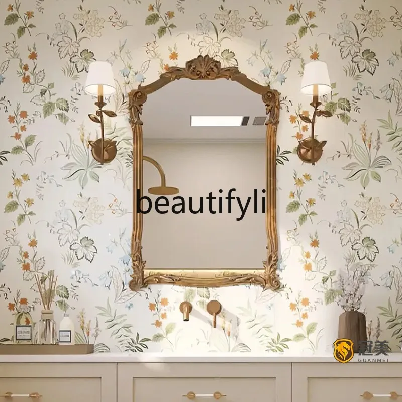 French retro bathroom mirror wall hanging European carving, makeup mirror fireplace porch wall decorative mirror
French retro bathroom mirror wall hanging European carving, makeup mirror fireplace porch wall decorative mirror