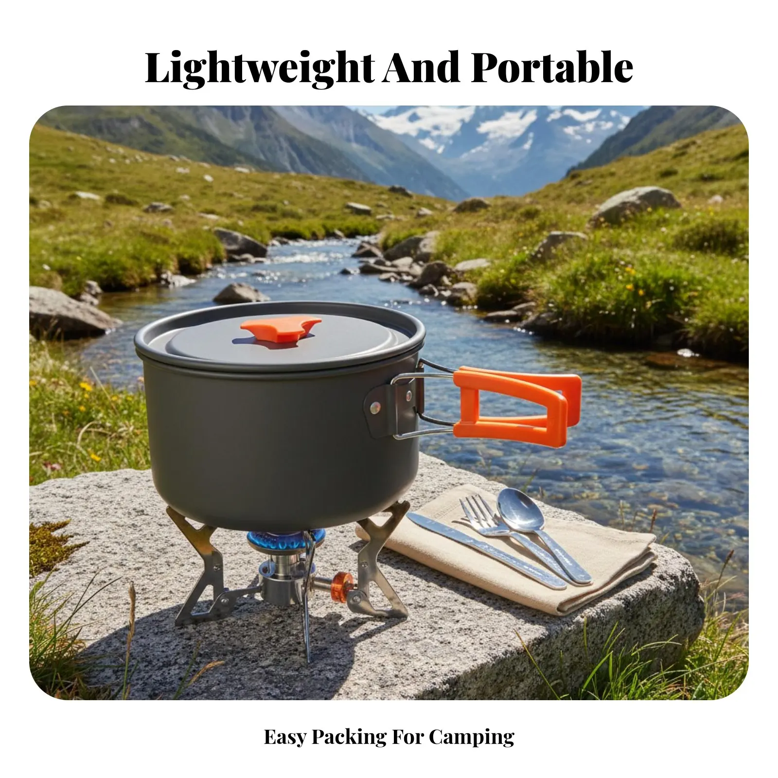 Camping Cookware, Outdoor Pot Set, Lightweight Kettle, Portable Outdoor Tableware, Hard Anodized Aluminum, Space-Saving
Camping Cookware, Outdoor Pot Set, Lightweight Kettle, Portable Outdoor Tableware, Hard Anodized Aluminum, Space-Saving