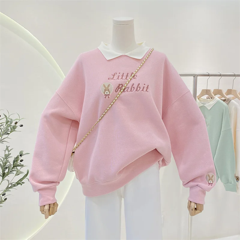 Collar Sweatshirt Women's College Style Age-Defying Rabbit Embroidery Loose Casual Top Spring Fashion Ladies' Wear
Collar Sweatshirt Women's College Style Age-Defying Rabbit Embroidery Loose Casual Top Spring Fashion Ladies' Wear