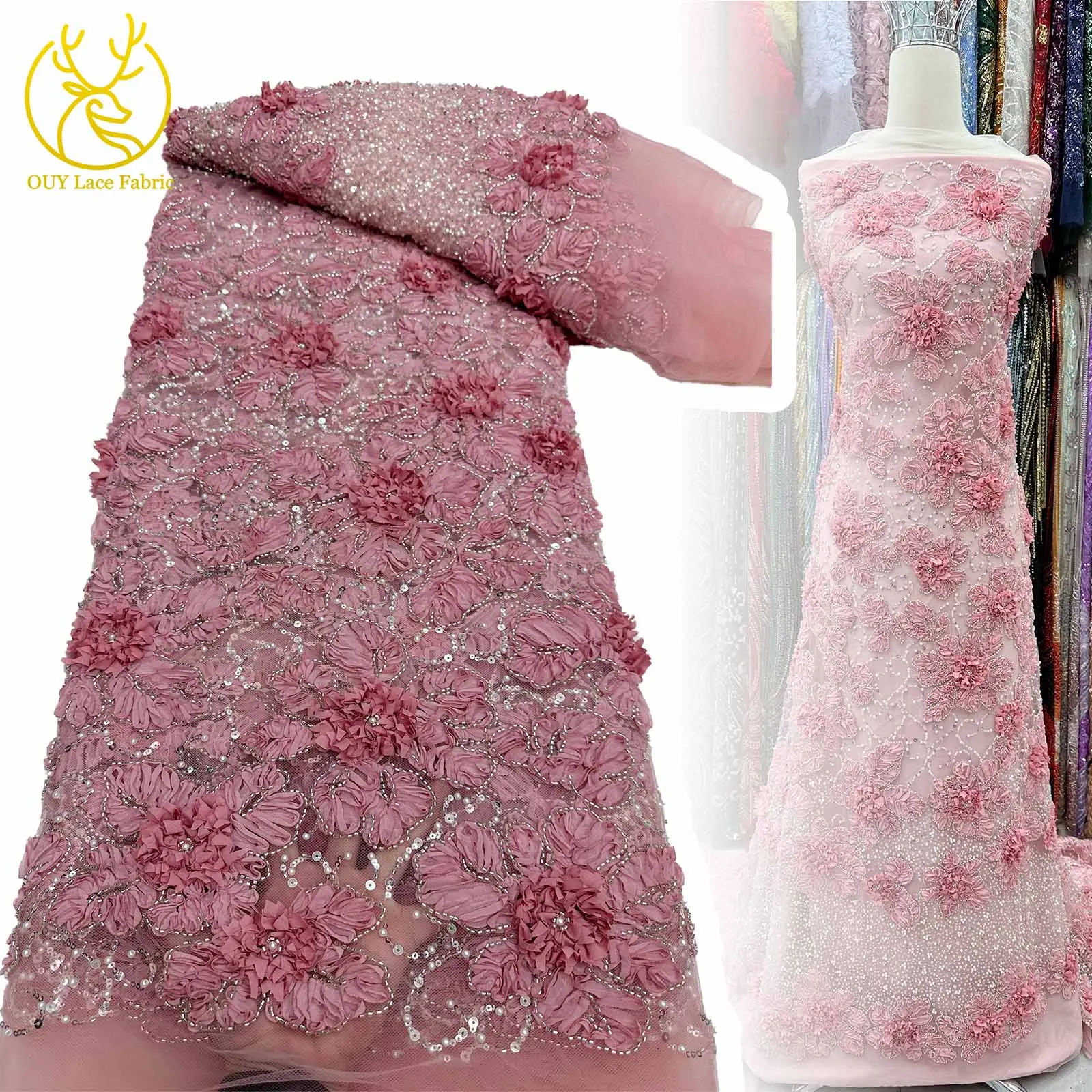 3D Flower African Beaded Groom Embroidered Lace Fabric 2025 High-end French Nigerian Sequin Lace Fabric for Wedding Dress Party
3D Flower African Beaded Groom Embroidered Lace Fabric 2025 High-end French Nigerian Sequin Lace Fabric for Wedding Dress Party