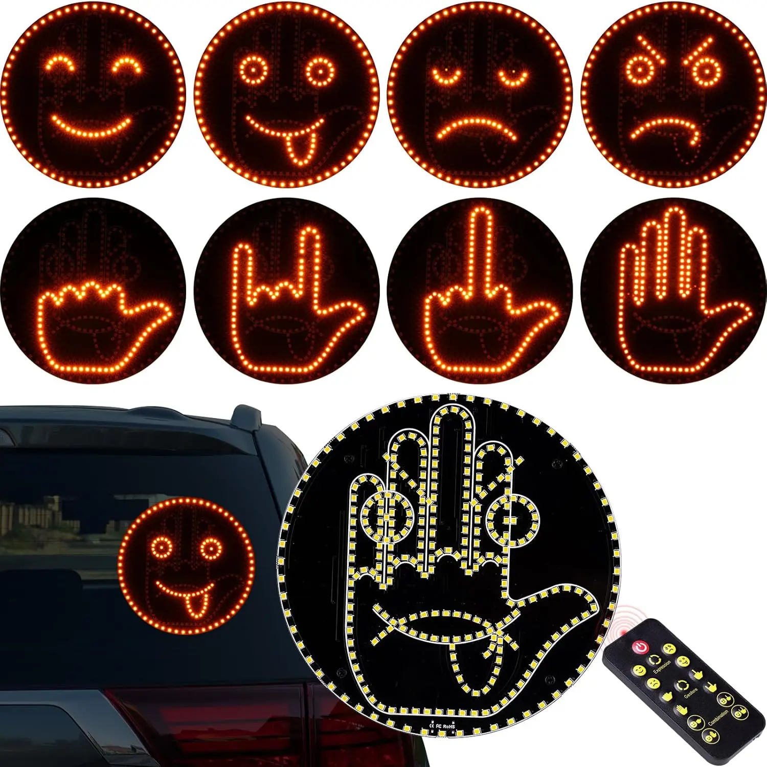 LED Car Expression Display with Remote Control for Quick Gesture Changes, Easy Installation Multiple Light Modes Hand Gesture Signal Light, Bright LED Anti-Tailgating and Safety Warnings
LED Car Expression Display with Remote Control for Quick Gesture Changes, Easy Installation Multiple Light Modes Hand Gesture Signal Light, Bright LED Anti-Tailgating and Safety Warnings