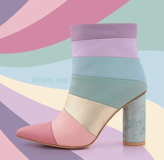 Design Muticolor Chunky High Heel Ankle Boots Women Pointed Toe Zip Sweet Rainbow Leather Fashion Booties Lady 2023 Shoes Dress
Design Muticolor Chunky High Heel Ankle Boots Women Pointed Toe Zip Sweet Rainbow Leather Fashion Booties Lady 2023 Shoes Dress