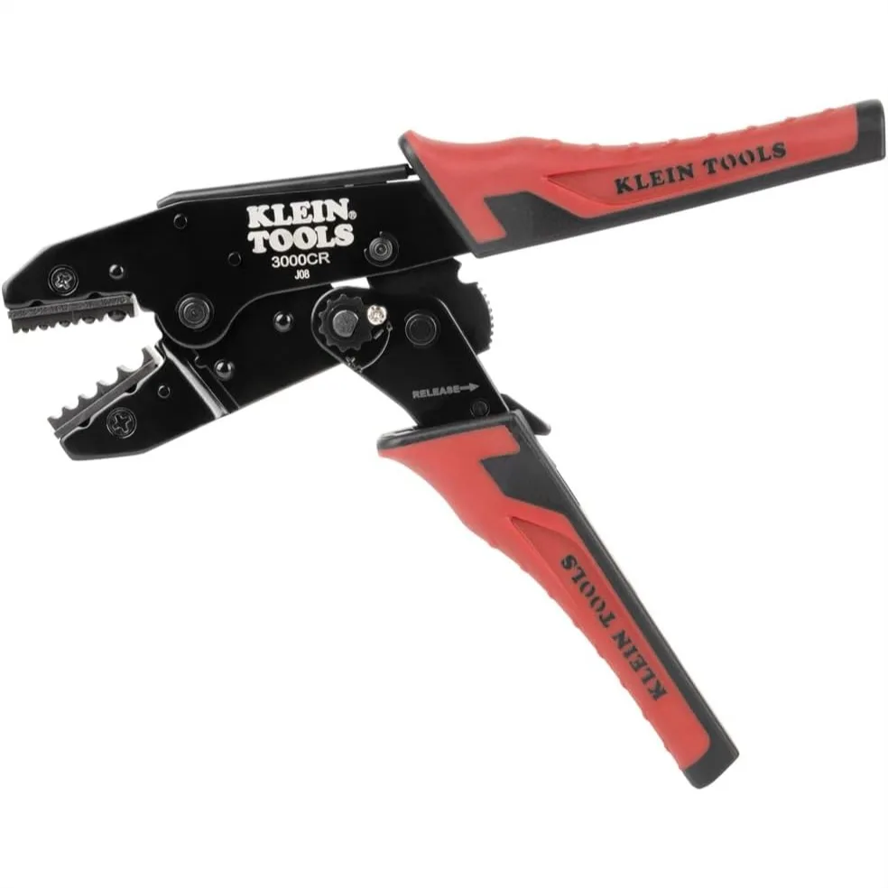 Crimping Tool for Non-Insulated Terminals, Ratcheting Crimper 10-22 AWG, Full-Cycle 5-Cavity, Compound Action, Adjustable Dial,
Crimping Tool for Non-Insulated Terminals, Ratcheting Crimper 10-22 AWG, Full-Cycle 5-Cavity, Compound Action, Adjustable Dial,