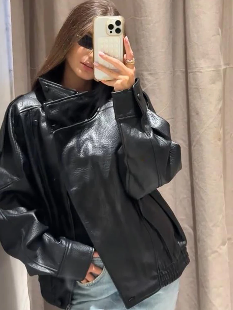 Винтажная женская кожаная куртка с воротником-стойкой, длинными рукавами и карманами на молнии, толстые черные пальто, осень-зима 2021, новая женская верхняя одежда 
Винтажная женская кожаная куртка с воротником-стойкой, длинными рукавами и карманами на молнии, толстые черные пальто, осень-зима 2021, новая женская верхняя одежда