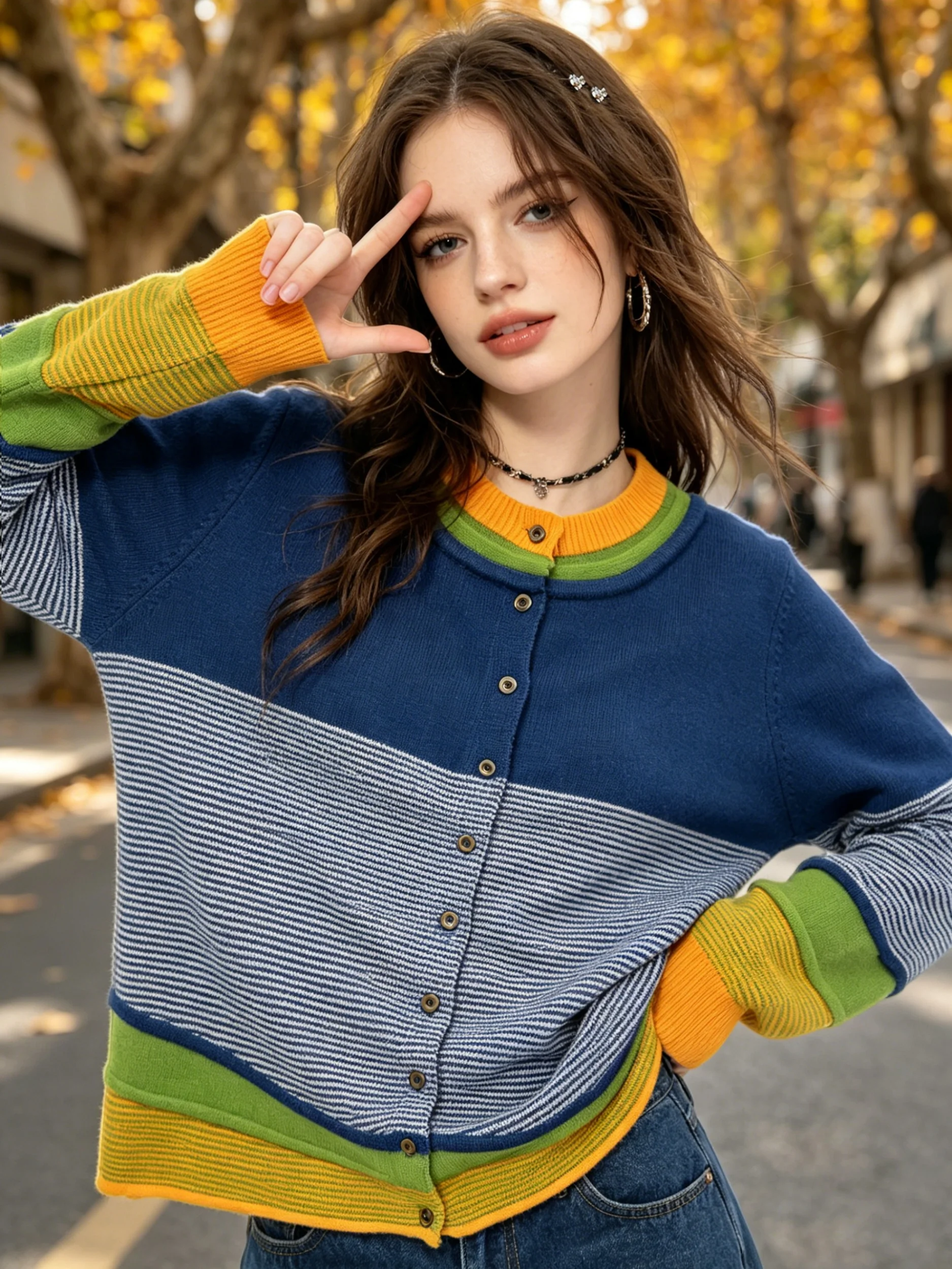 Women Spring Autumn Round Neck Color Block Striped Knit Cardigan Long Sleeve Button Front Contrast Cuff Casual Knit Jacket
Women Spring Autumn Round Neck Color Block Striped Knit Cardigan Long Sleeve Button Front Contrast Cuff Casual Knit Jacket