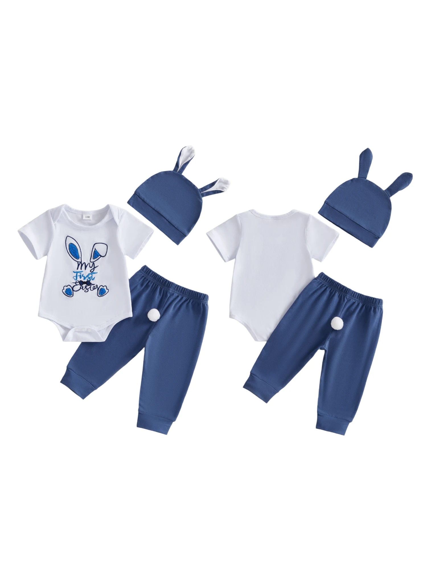 Adorable Baby Easter Outfit Set with Crew Neck Romper Bunny Ears Embroidery Elastic Waist Pants and Matching Hat for Boys
Adorable Baby Easter Outfit Set with Crew Neck Romper Bunny Ears Embroidery Elastic Waist Pants and Matching Hat for Boys