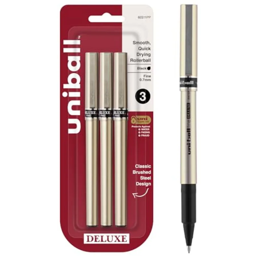 Uniball Deluxe 0.7mm Fine Point Rollerball Pen, 3 Black - Smooth Writing, Waterproof Ink, Office Supplies, Ballpoint Pen
Uniball Deluxe 0.7mm Fine Point Rollerball Pen, 3 Black - Smooth Writing, Waterproof Ink, Office Supplies, Ballpoint Pen