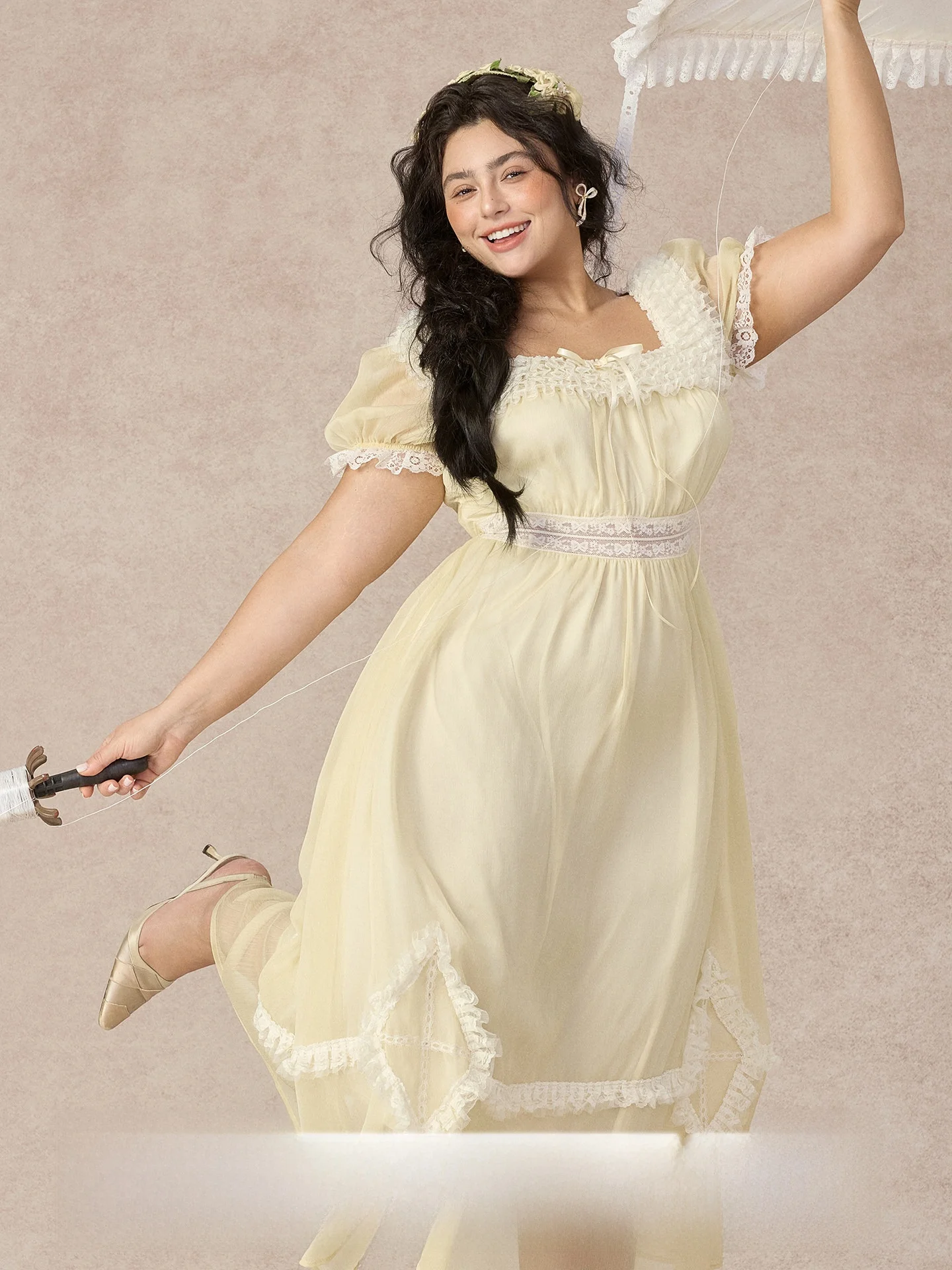 Yellow Kite Large Size Women's Dress Bubble Sleeve Lace Princess Dress Country Style A-Line Midi Dress Back Zipper Short Sleeve
Yellow Kite Large Size Women's Dress Bubble Sleeve Lace Princess Dress Country Style A-Line Midi Dress Back Zipper Short Sleeve