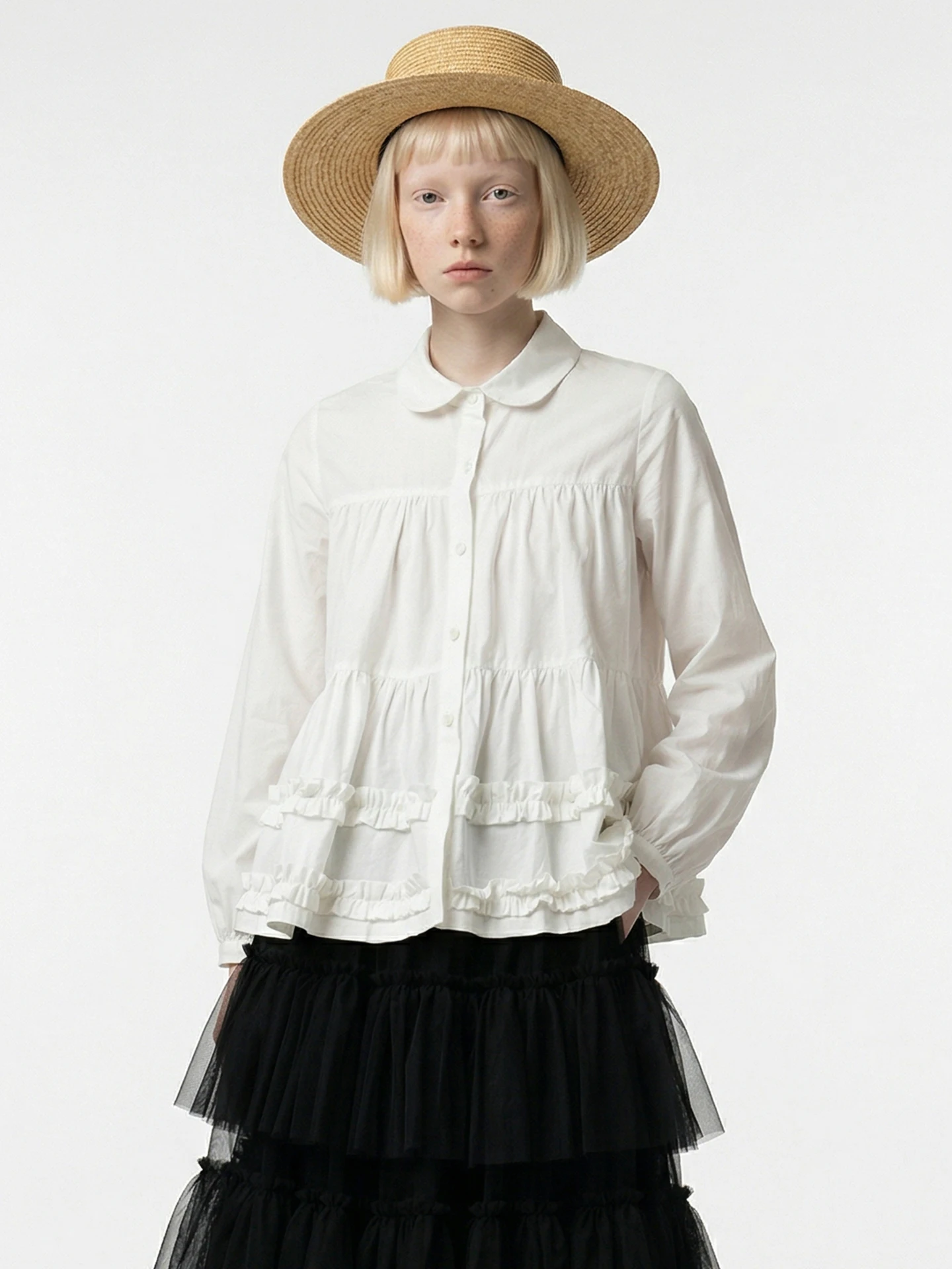 Black fungus edge white shirt for women, imakokoni spring pure cotton French artistic doll collar loose long sleeved shirt265424
Black fungus edge white shirt for women, imakokoni spring pure cotton French artistic doll collar loose long sleeved shirt265424