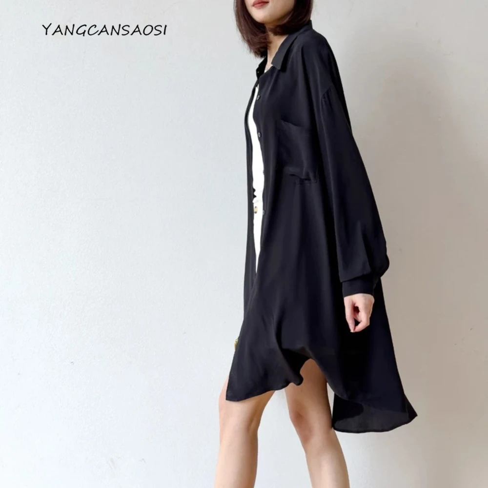 2025 Women's Fashion Early Autumn New 100% Natural Mulberry Silk Crepe De Chine Square Collar Long Sleeve Black Extended Shirt
2025 Women's Fashion Early Autumn New 100% Natural Mulberry Silk Crepe De Chine Square Collar Long Sleeve Black Extended Shirt