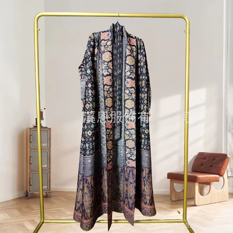 Miyake Pleated Trench Coat Abaya Extended Fold Jacket Robe Arabian Vintage Print Long Sleeve Pleat Commuter Trench Coat Jacket
Miyake Pleated Trench Coat Abaya Extended Fold Jacket Robe Arabian Vintage Print Long Sleeve Pleat Commuter Trench Coat Jacket