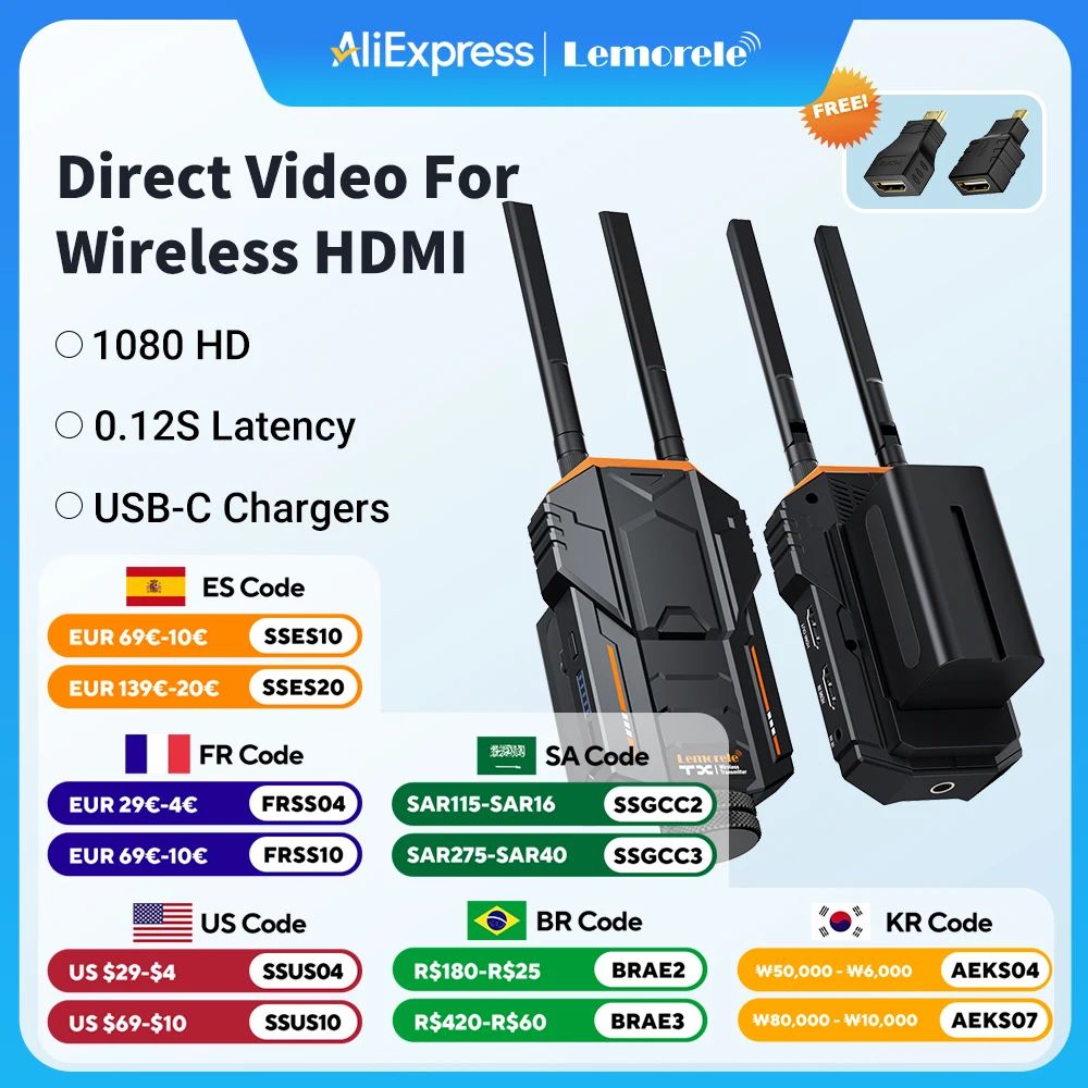 Lemorele Wireless HDMI Extender kit 200M Support NP-F Wireless Battery 5.8Ghz Transmitter and Receiver For Camera PS4 PC To TV
Lemorele Wireless HDMI Extender kit 200M Support NP-F Wireless Battery 5.8Ghz Transmitter and Receiver For Camera PS4 PC To TV