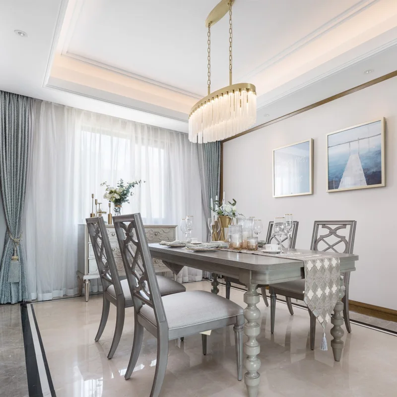 American solid wood dining table and chairs, light luxury minimalist stretchable long dining table for 6 people
American solid wood dining table and chairs, light luxury minimalist stretchable long dining table for 6 people