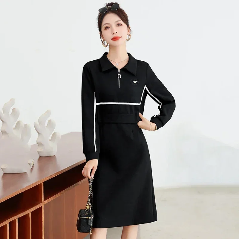 Long Polo Collar Dress for Women Fake Two Pieces Dress Casual Wear Black and Gray Fashion New Spring Autumn
Long Polo Collar Dress for Women Fake Two Pieces Dress Casual Wear Black and Gray Fashion New Spring Autumn