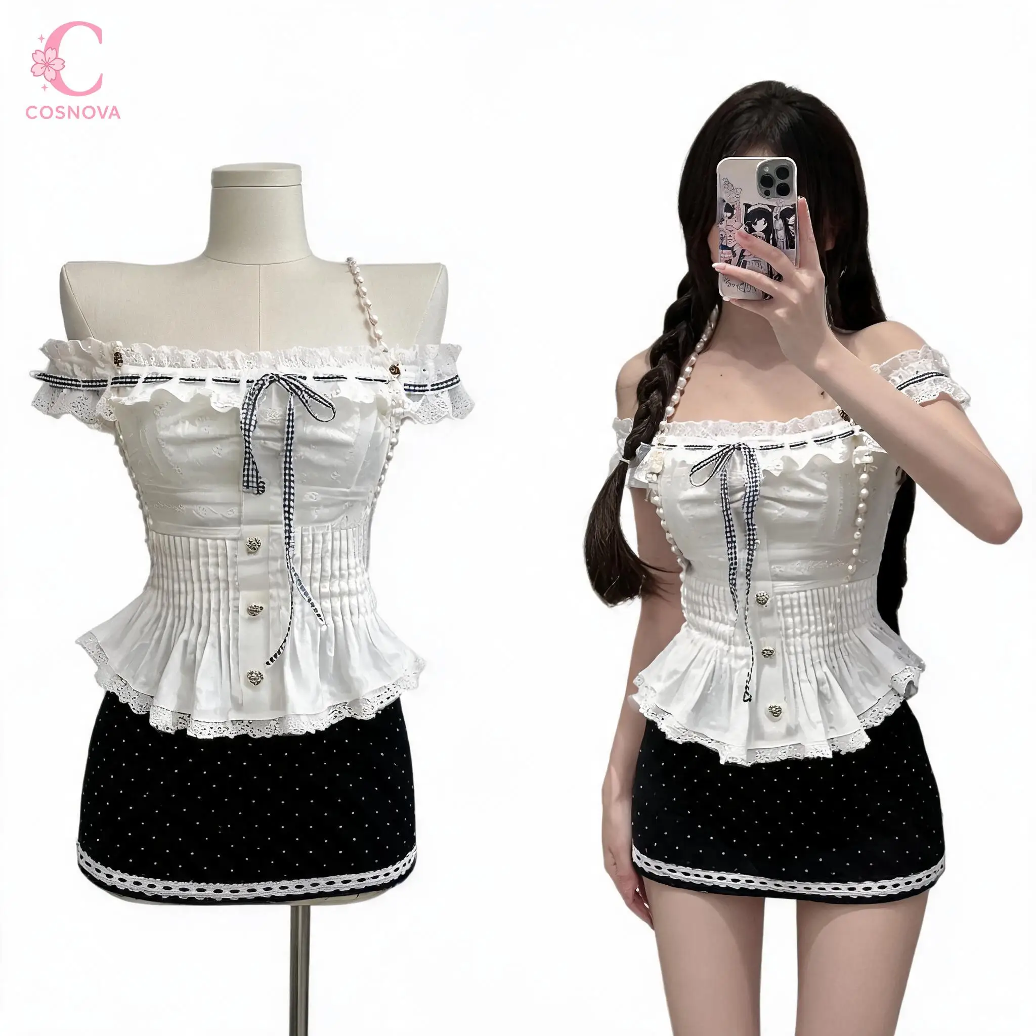Summer Preppy Sweet Elegant Off Shoulder Lace Ruffle Bow Women 2 Piece Set Top Polka Dot Mini Skirt Daily Female Chic Clothes
Summer Preppy Sweet Elegant Off Shoulder Lace Ruffle Bow Women 2 Piece Set Top Polka Dot Mini Skirt Daily Female Chic Clothes