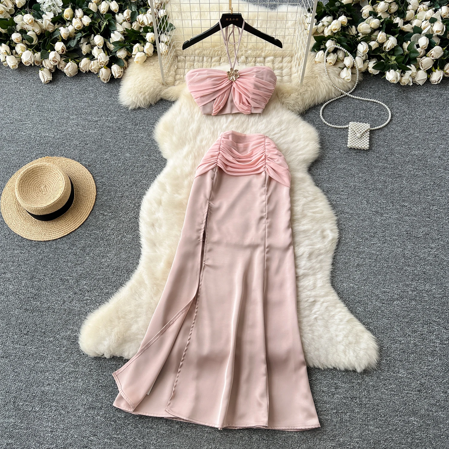 Chic Sexy sweet Three-dimensional Fairy Casual satin Vestido Summer Vacation women clothing Two Piece Set
Chic Sexy sweet Three-dimensional Fairy Casual satin Vestido Summer Vacation women clothing Two Piece Set