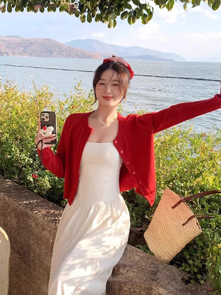Elegant Knitted Cardigan with Strap Women's Outerwear Spring 2026 New Red Loose Shoulder Shawl Stylish Top Two-Piece Set
Elegant Knitted Cardigan with Strap Women's Outerwear Spring 2026 New Red Loose Shoulder Shawl Stylish Top Two-Piece Set